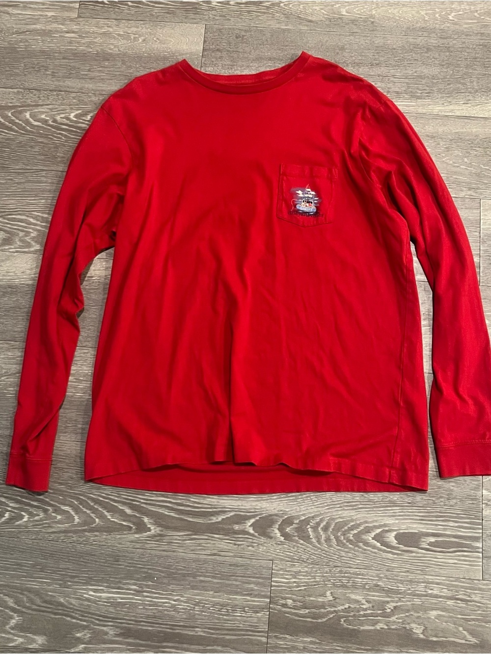 Vineyard Vines Men’s Large Holiday Fishing Boat Long Sleeve Pocket T-Shirt Red